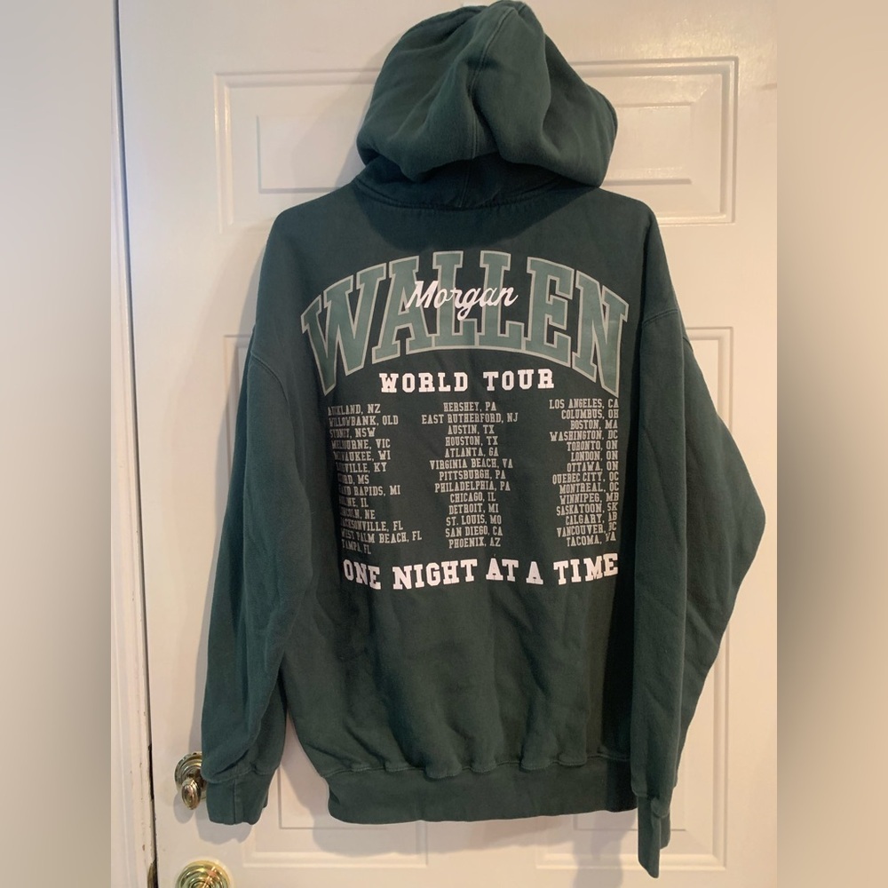Morgan Wallen One Night At A Time Green Fleece Hoodie Pullover Size M - Picture 4 of 6